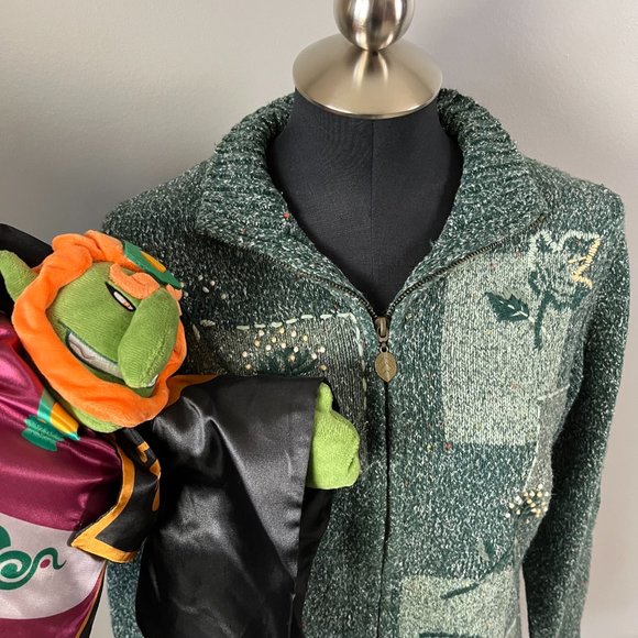 Green knit zip up sweater forest fairy sweater - Picture 2 of 10